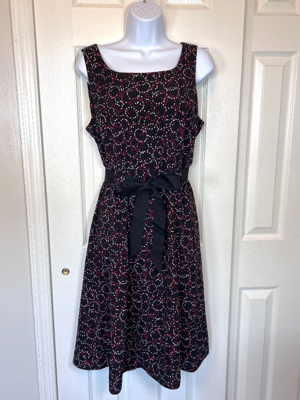 Vintage Studio I Black Abstract Polka Dot Knee Length Casual Dress Size 8